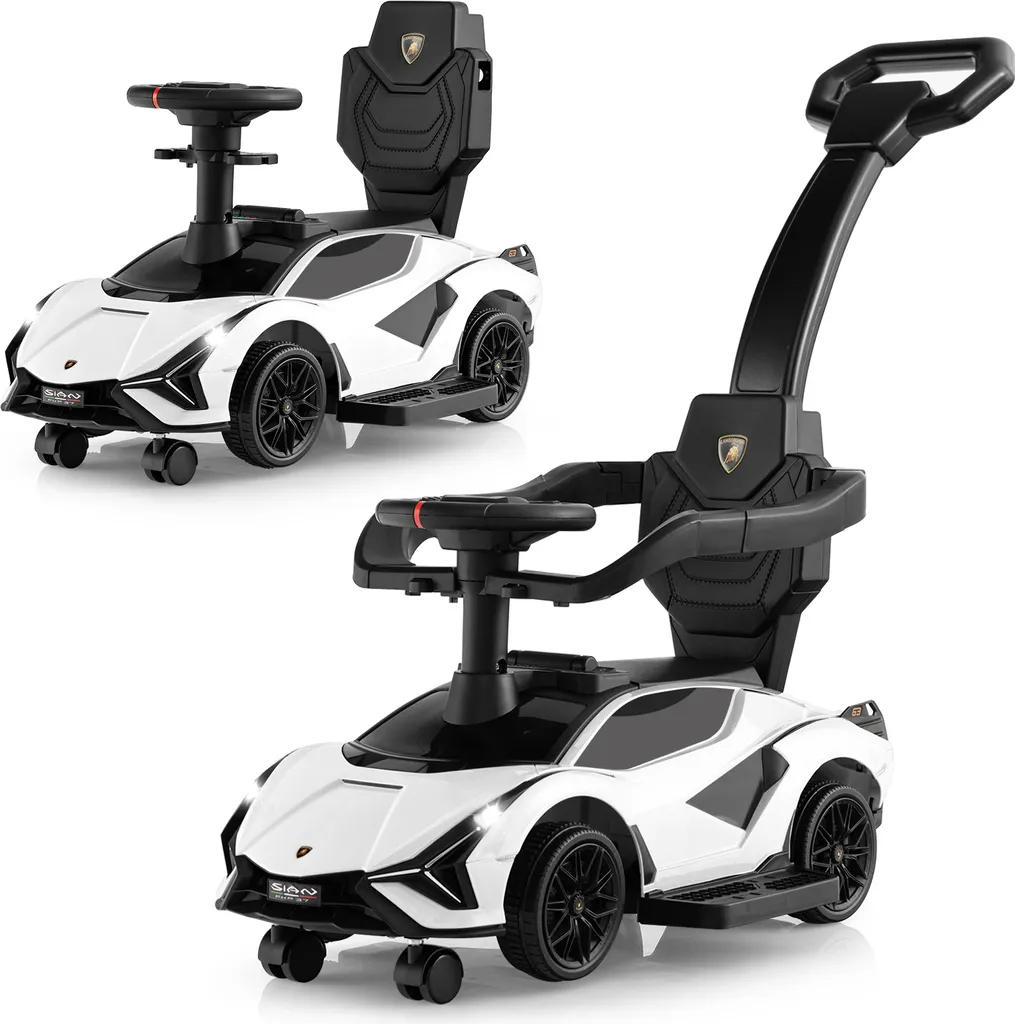 Voiture à pousser Lamborghini blanche pour enfant évitant les pleurs en balade