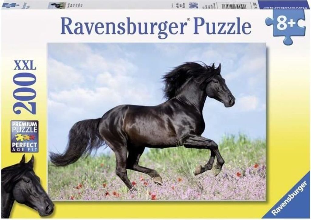 Puzzle, 200 XXL Teile, Schwarzer Hengst, Ravensburger, Natur Landschaft, 49x36 cm, 8+ Jahre