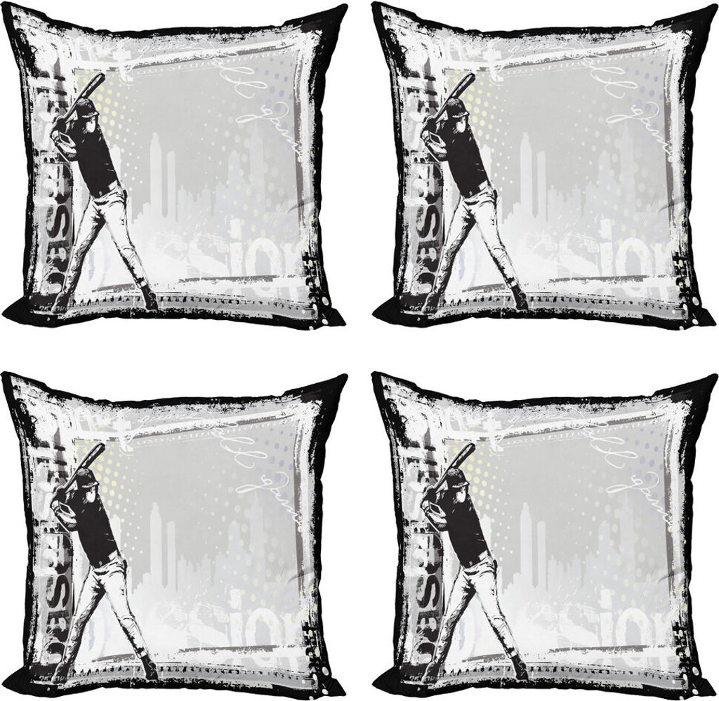 ABAKUHAUS Baseball Kissenbezug Set (4 Stück), Baseball Skizze-Kunst, Moderner Doppelseitiger Digitaldruck, 50 cm x 50 cm, Schwarz-Weiss