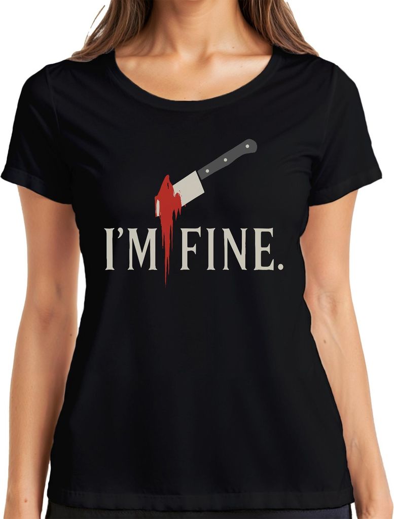 I'm fine blutiges Beil Horror Halloween sarkastisch düster Crime Damen T-Shirt, Schwarz, XXL