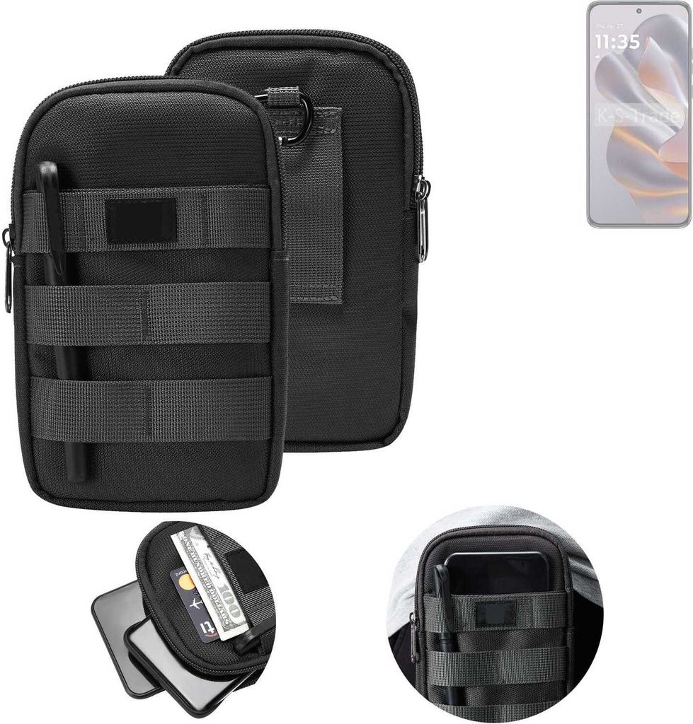 K-S-Trade Holster Gürtel Tasche kompatibel mit Motorola Edge 50 Neo Handy Tasche Schutz Hülle dunkel-grau viele Fächer, 1x