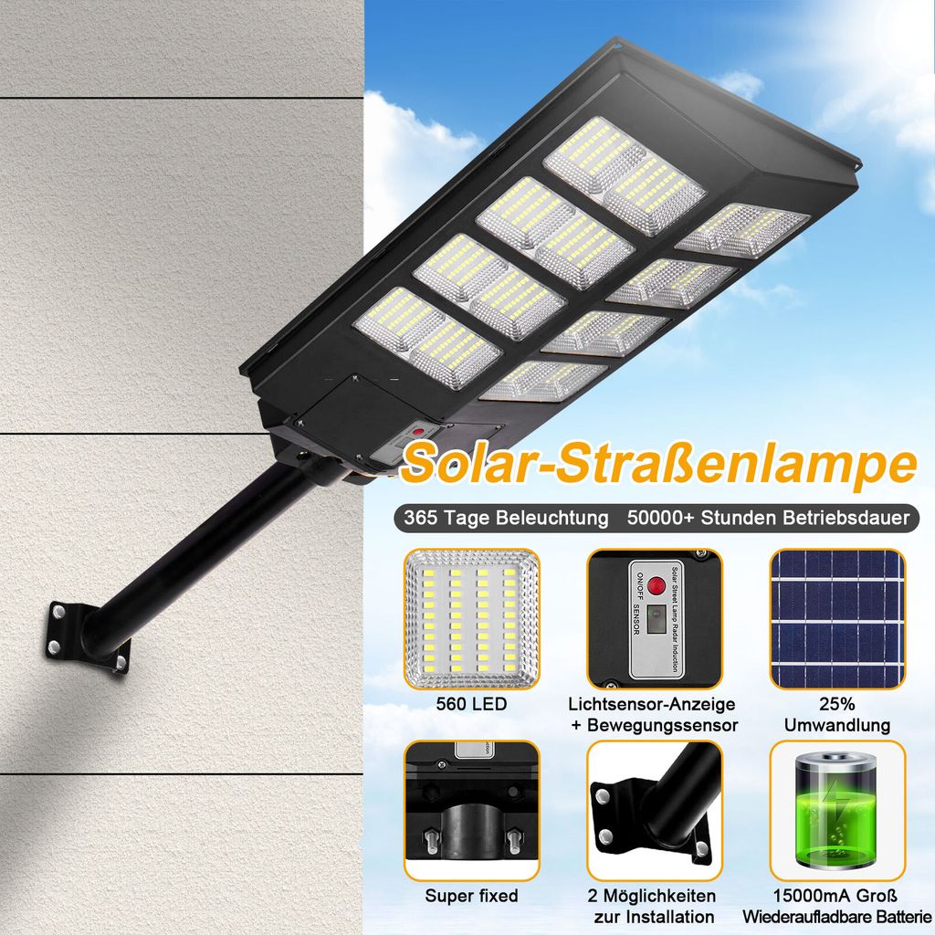 Solar Straßenlaterne 560 LED Solarleuchte 60000lm Produktbild 2