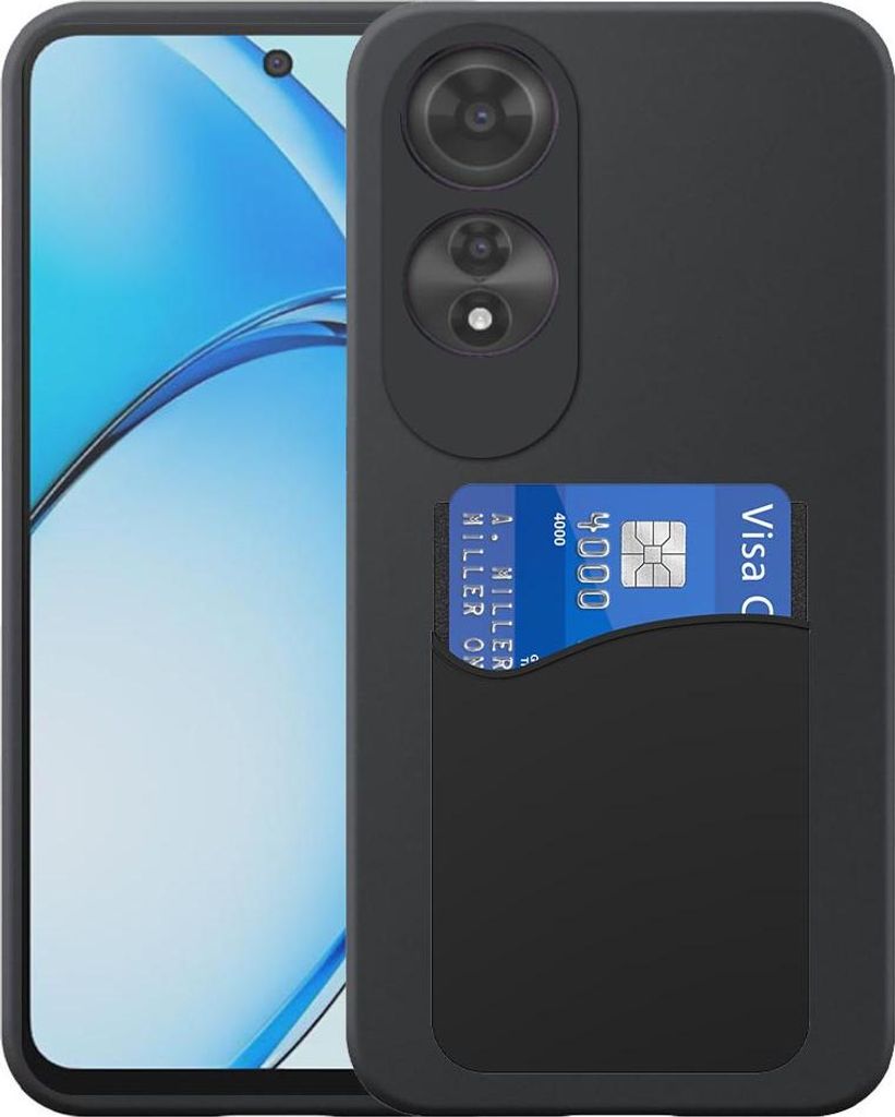 Geeignet für Oppo A60 4G Phone Case mit Silikon-Kartenhalter - Flexible Back Cover Case Silikon TPU mit Silikon Cardslot - Schwarz - Smartphonics