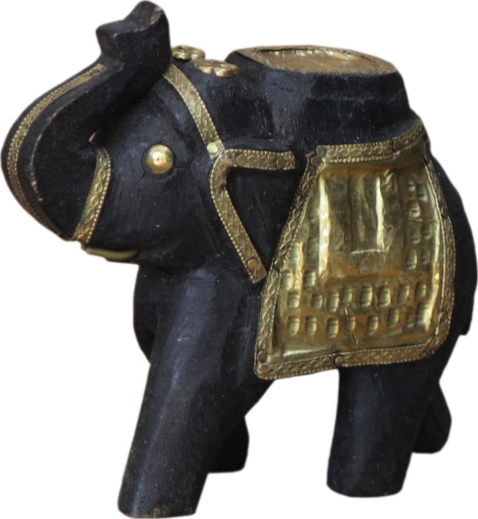 Deko Elefant Geschnitzt mit Messingornamenten - 10cm, Braun, Holz,Messing, 10*10*4 cm, Tierfiguren