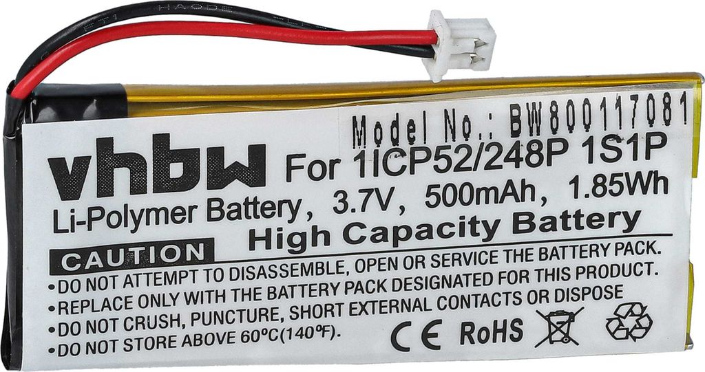 vhbw Akku Ersatz für Sena 1ICP52/248P 1S1P für Wireless Headset Kopfhörer (500 mAh, 3,7 V, Li-Polymer)