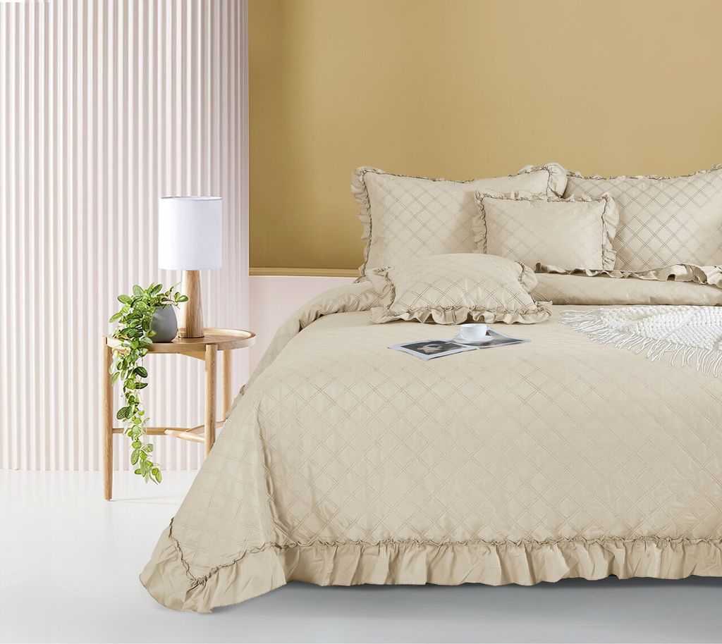BEIGE gesteppte Bettdecke Decke doppelseitig Tröster Produktbild 