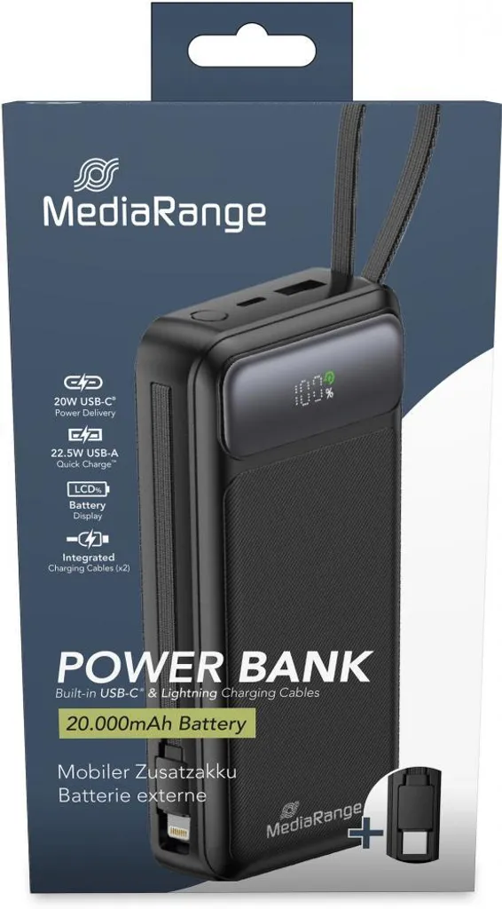 Batterie Externe Portable pour Long Voyage 20000mAh MediaRange Chargeur PD