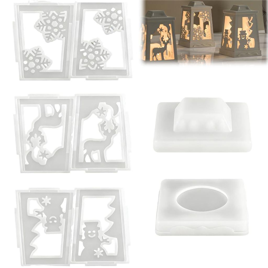 3-teiliges Silikonformenset für Weihnachtslaternen, Gussformen für Kerzenhalter und Gipsfiguren, Silikonformen für Rentiere, Schneeflocken und S...