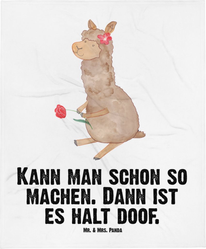 Mr. & Mrs. Panda Kinderdecke Alpaka Blume - Weiß - Geschenk, Fleecedecke, Lama, Kinderwagendecke, Babydecke, Plaid, Spruch, Schlummerdecke, Lamas
