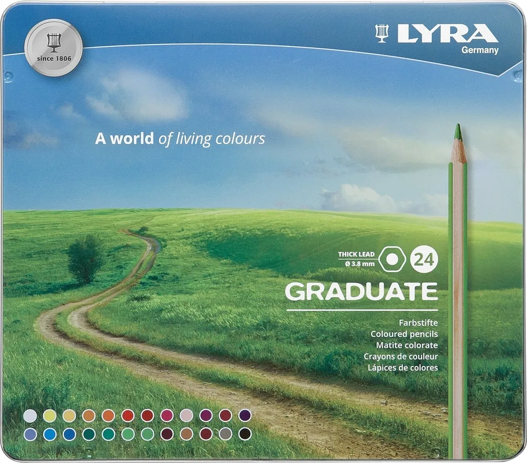 Crayons de Couleur Permanents Lyra Graduate 24 pcs Anti-Casse et Riches