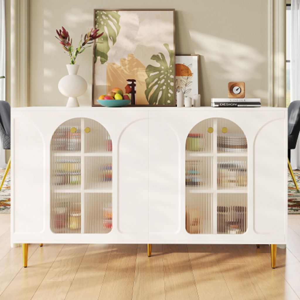 Sideboard,Glastür-Design, Küchenschrank viel Stauraum, geeignet für Esszimmer,Wohnzimmer oder Küche (140 x 40 x 85 cm)