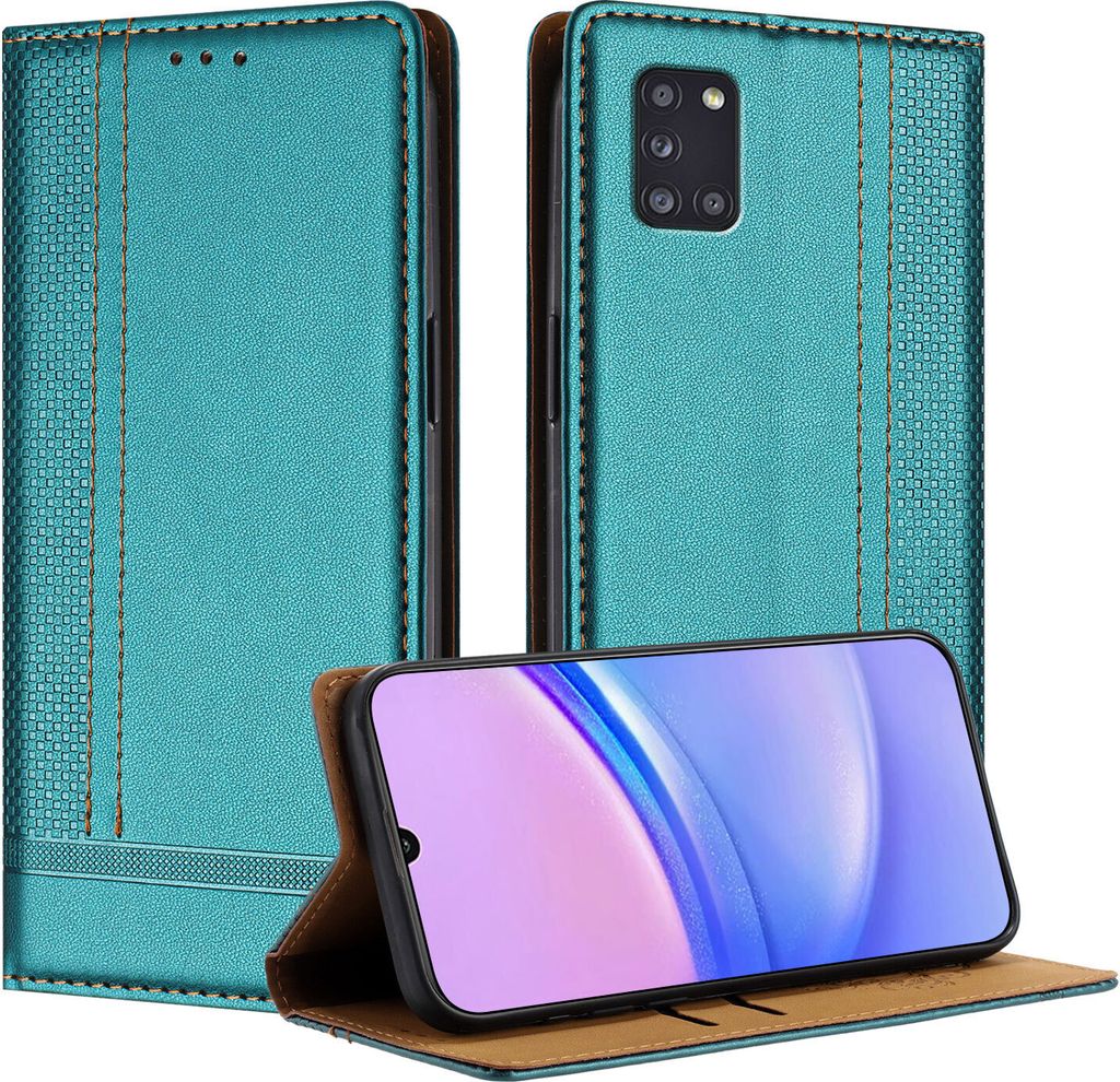 Handyhülle für Samsung Galaxy A31 Leder Flip Klappbare Schutzhülle mit Standfunktion Grün