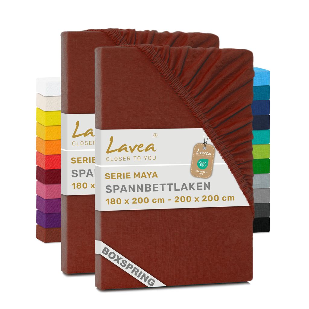 Lavea 2er Spannbettlaken 180x200cm - 200x200cm, Boxspringbetten, Wasserbetten, Bettlaken 100% Baumwolle Jersey, mit Rundumgummizug, für Matratze...