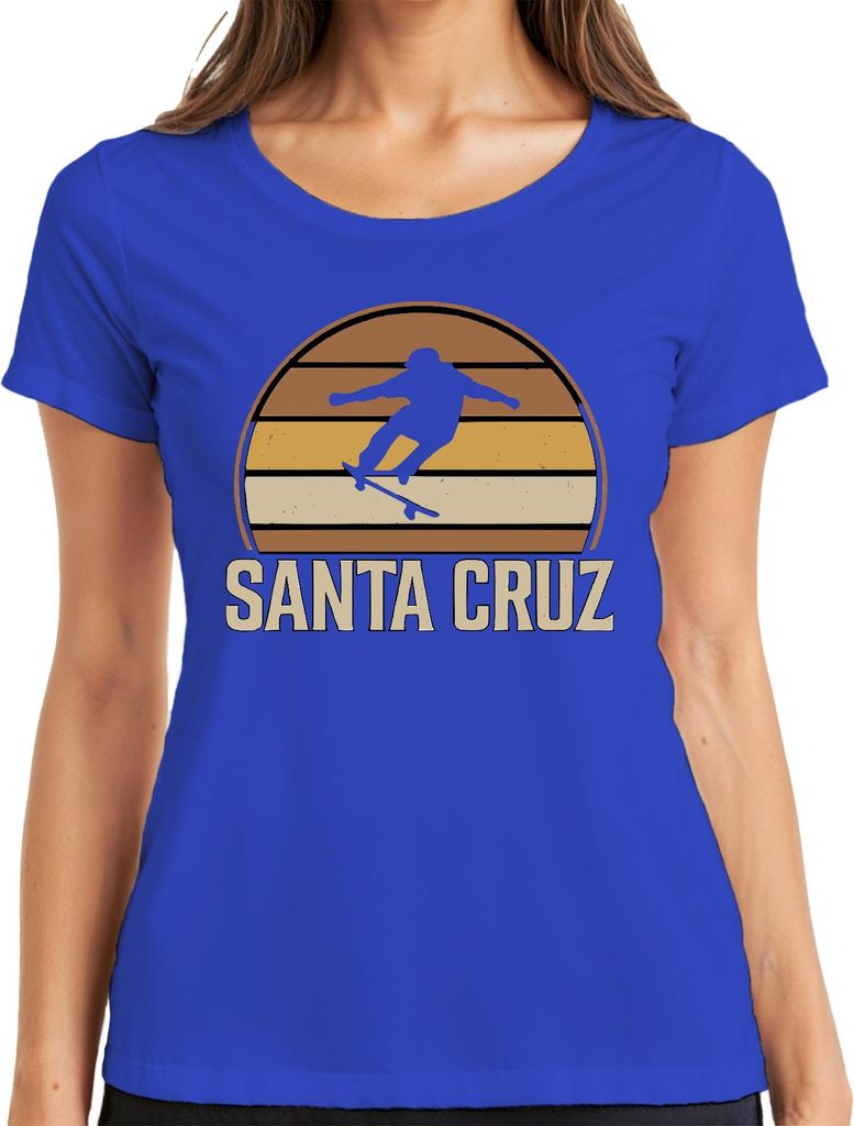 Santa Cruz Skateboard Retro Skater Vintage Sunset Surfer Cali Damen T-Shirt, Blau, 3XL