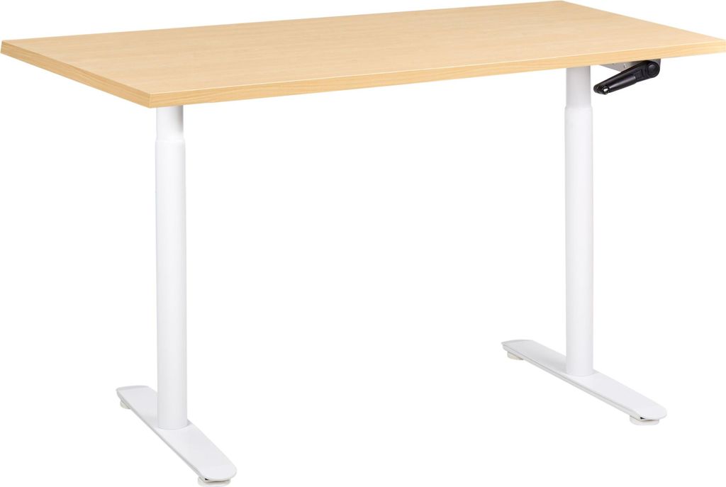 BELIANI Schreibtisch Hellbraun u. Weiß Melamin 120x60 cm Manuell Höhenverstellbar Rechteckig Kurbel Rundes Metallgestell Modern Büro Steh-Sitz-T...