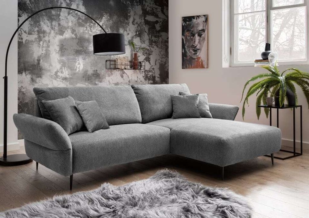 Ecksofa Vardo von Benformato: Stilvolle Eleganz in Mikrofaser mit verstellbaren Armlehnen und beidseitiger Montage, erhältlich in 5 Farben : Grau ...