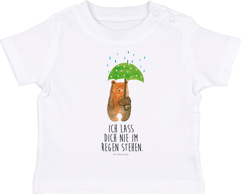 Mr. & Mrs. Panda Organic Baby Shirt Bär Regenschirm 0. - 6. Monat - Weiß - Geschenk, T-Shirt, Kinder Top, Kurzarmshirt, Teddy, Partner, Familie, ...