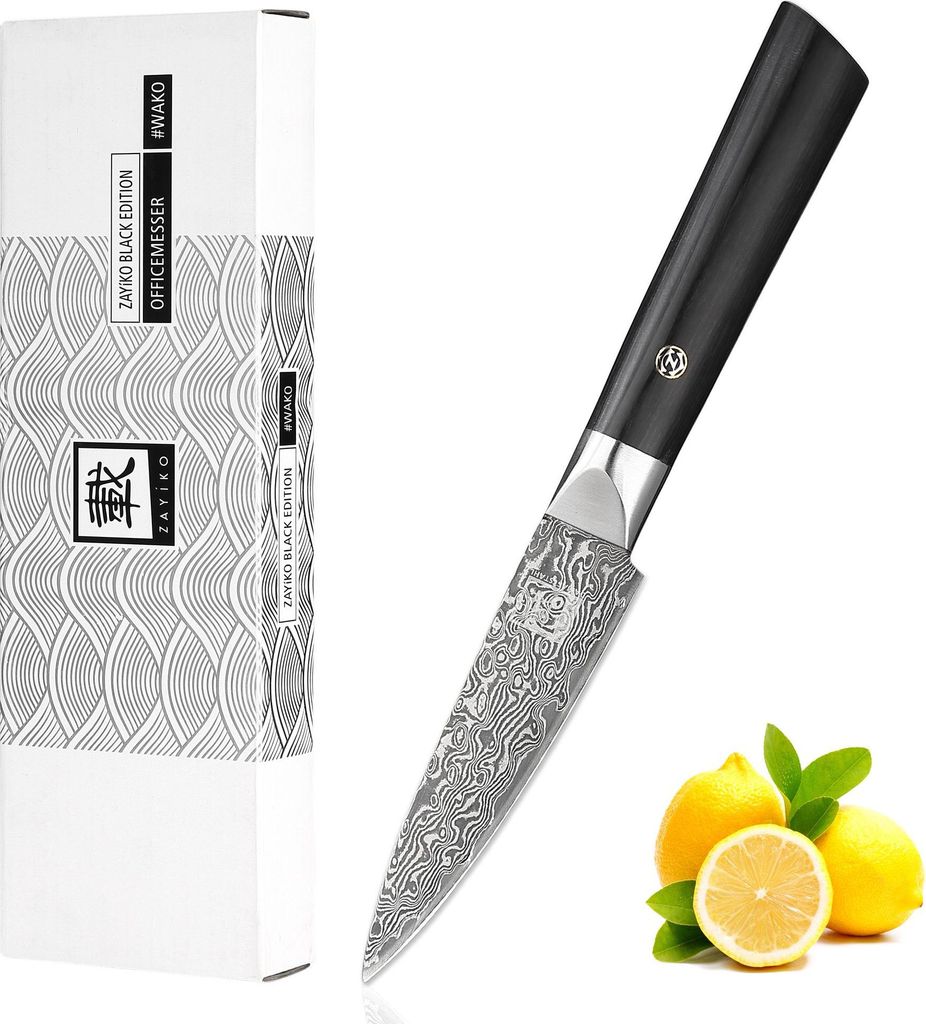 Zayiko Black Edition Officemesser I 9cm Klinge I dunkler Damast I Pakkaholz