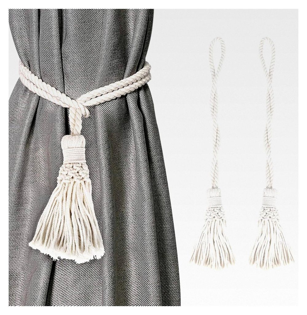 2er Set Vorhang Raffhalter, Boho Gardinenhalter aus Baumwolle, Vorhang Halter Clips für Schlafzimmer und Büro