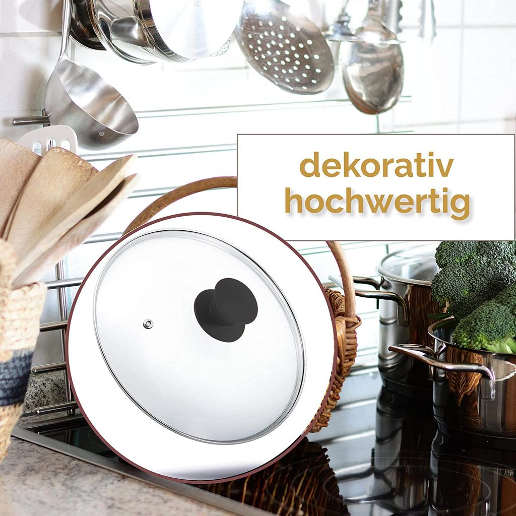 Kerafactum Glas Topfdeckel 20cm Mit Dampfloch & Silikongriff - Spülmaschinenfest