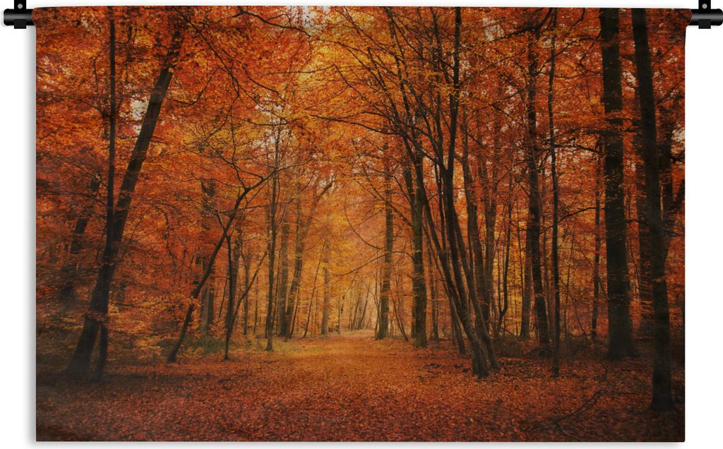 MuchoWow Wandteppich Wandbehang Herbst - Rot - Wald 150x100 cm Tapisserie Dekoration Wandtuch - Waschbar - Tapisserien - Wand-Decke