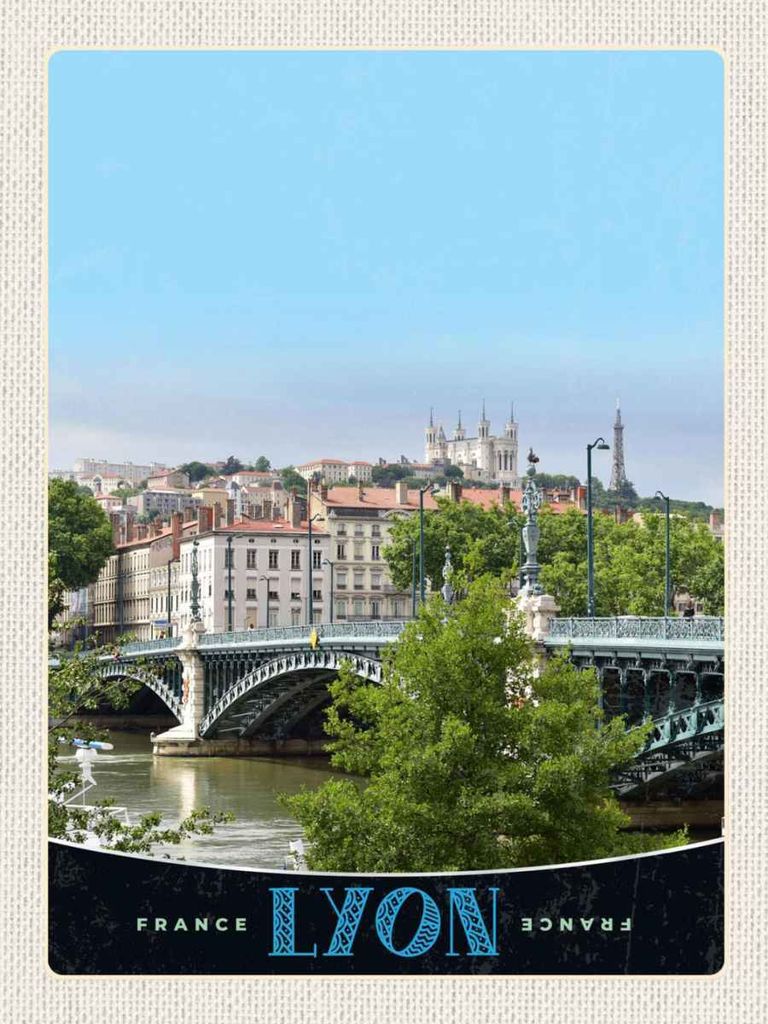 vianmo Holzschild 40x30 cm Lyon Brücke Frankreich Fluss Schloss Bildmotiv Reisemotiv Europa