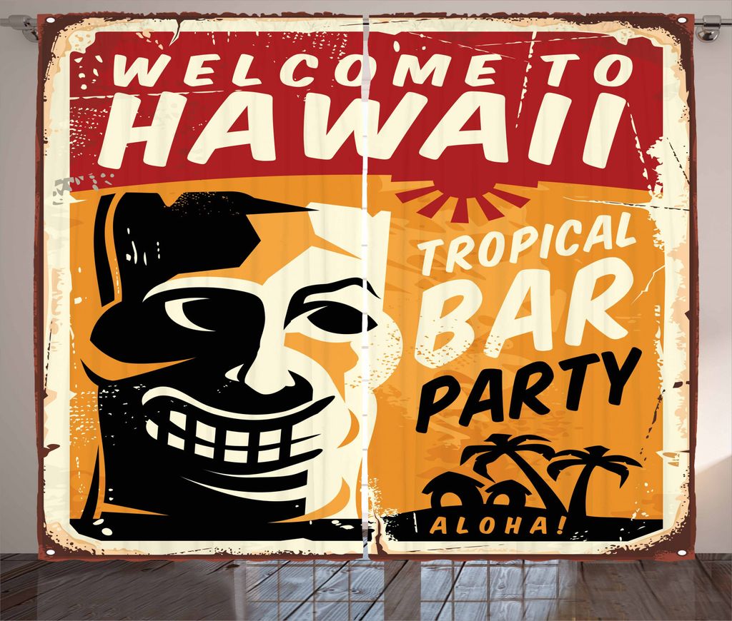ABAKUHAUS Tiki Bar Rustikaler Vorhang, Tropic Bar-Party, Wohnzimmer Universalband Gardinen mit Schlaufen und Haken, 280 x 245 cm, Mehrfarbig