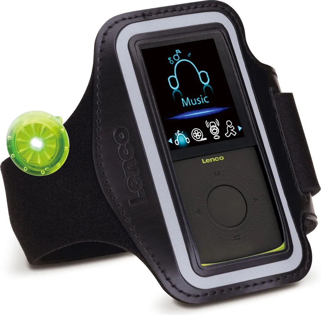 Lenco PODO-153 Lettore MP3/MP4 4GB + Cuffie Sport - Nero/Lime
