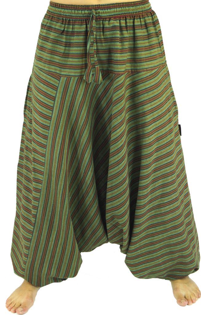 Haremshose, Pluderhose, Pumphose, Aladinhose aus Baumwolle - Grün, Damen, Hosen