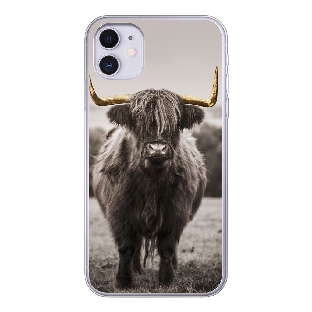 MuchoWow Handyhülle Schutzhülle Hülle für iPhone 11 Schottischer Highlander - Gold - Hörner Silikon Softcase Handy Hülle - Handytasche