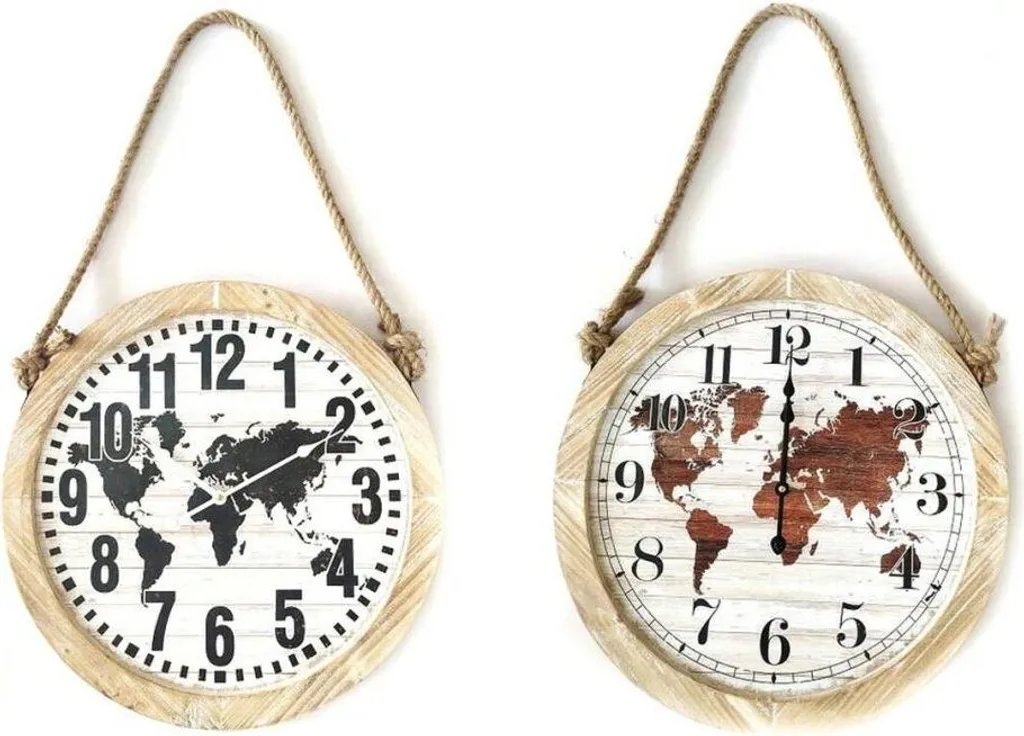 Horloge murale DKD Home Decor Carte du Monde Bois MDF Noir 50cm (2 pcs)