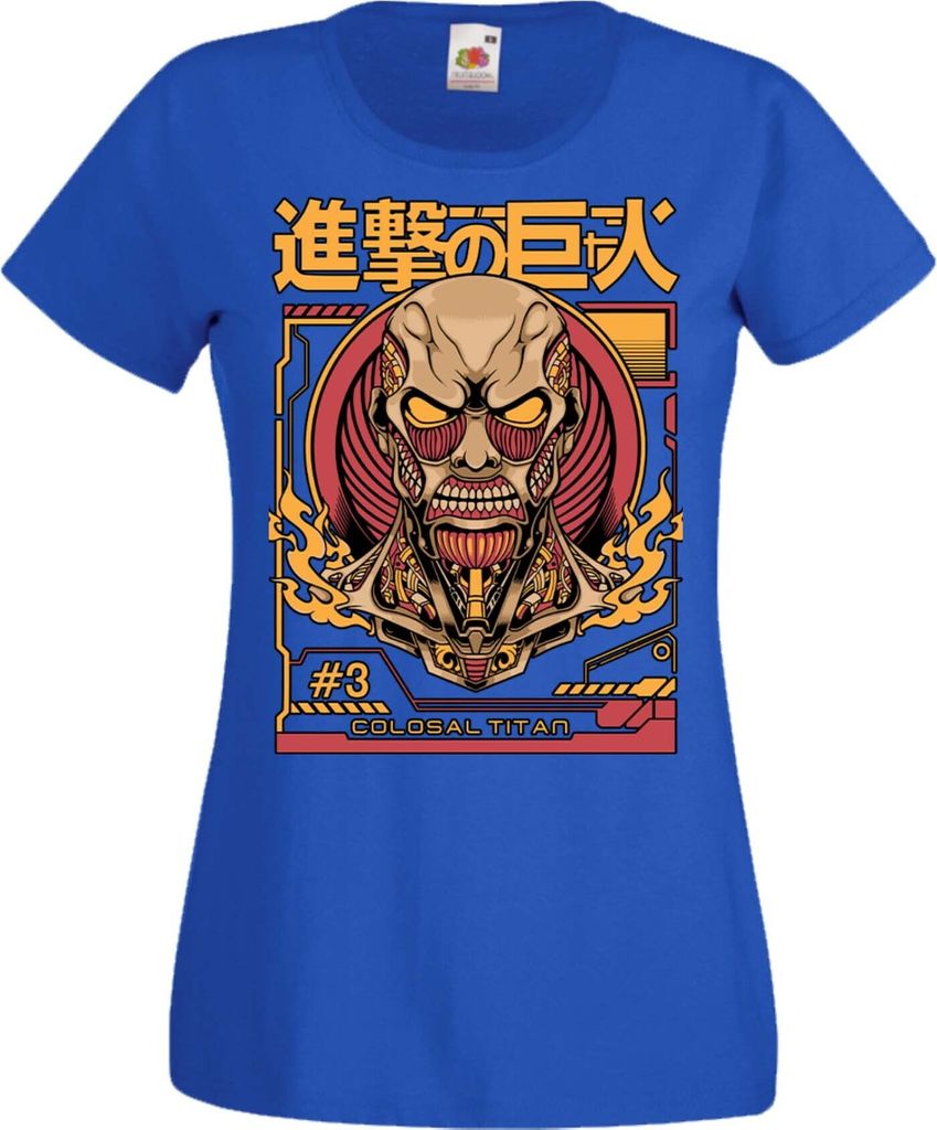 Damen T-Shirt Manga Anime Attack Anime On Titan Colosal Titan Colosal Attack, Lady XL / Blau
