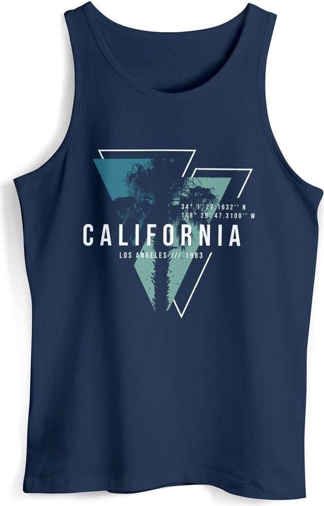 Herren Tank-Top California Los Angeles Surfing Motiv Sommer Fashion USA Streetstyle Print Aufdruck Muskelshirt Neverless navy-blau XXL