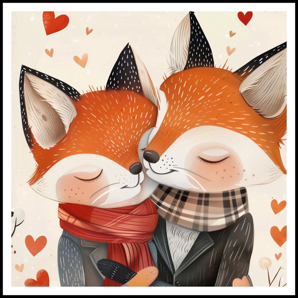 Plakat 100x100cm Zwei verliebte Füchse