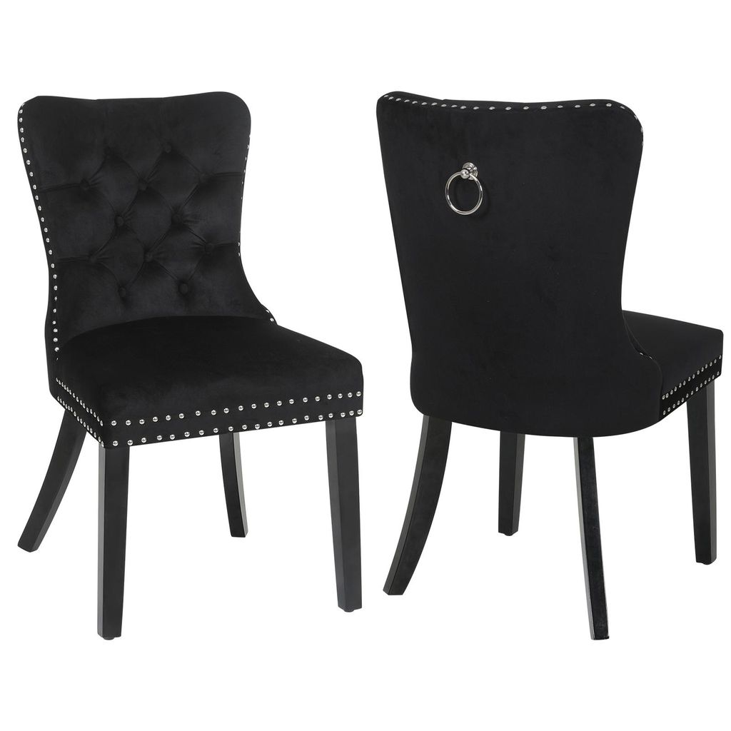 Puluomis Esszimmerstühle 2er set Samt Stuhl Küchenstuhl Polsterstuhl Esszimmer Sessel mit Holzbeine und Nagelkopf , Elegant und Edel, Schwarz