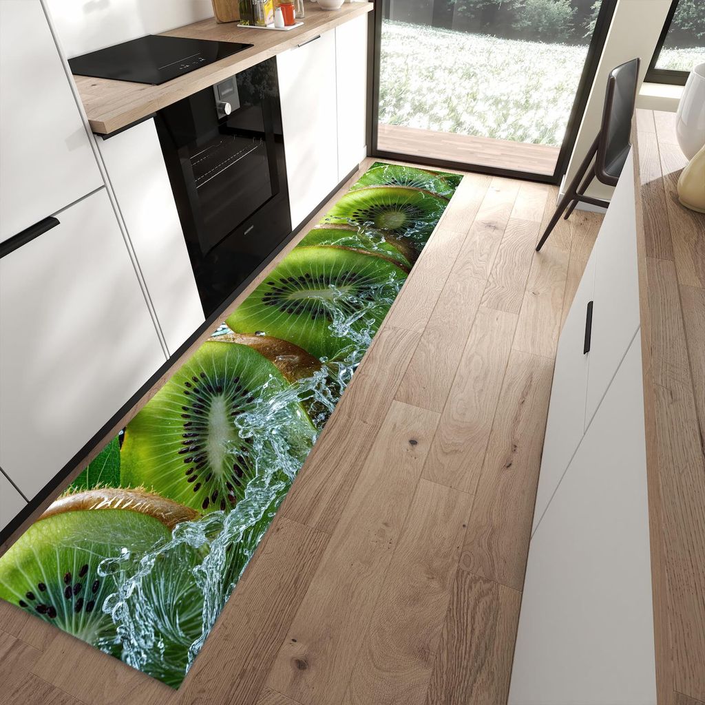 Küchenteppich 60x300cm rutschfest & abwischbar PVC Läufer - Kiwi und Wasser