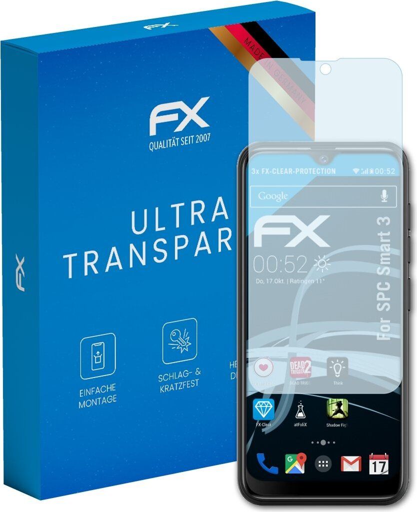 atFoliX FX-Clear 3x Schutzfolie kompatibel mit SPC Smart 3 Displayschutzfolie