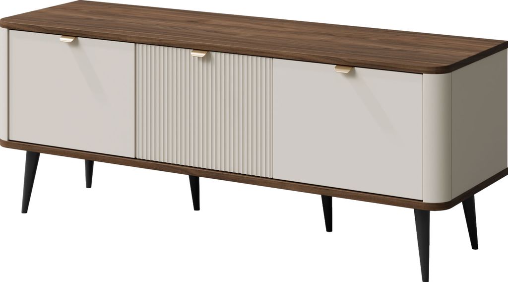 MIRJAN24 TV-Lowboard 3K MARLY REG 14, TV-Lowboard, Schwarze Metallfüße (Farbe: Cashmere / Cashmere + Nuss)