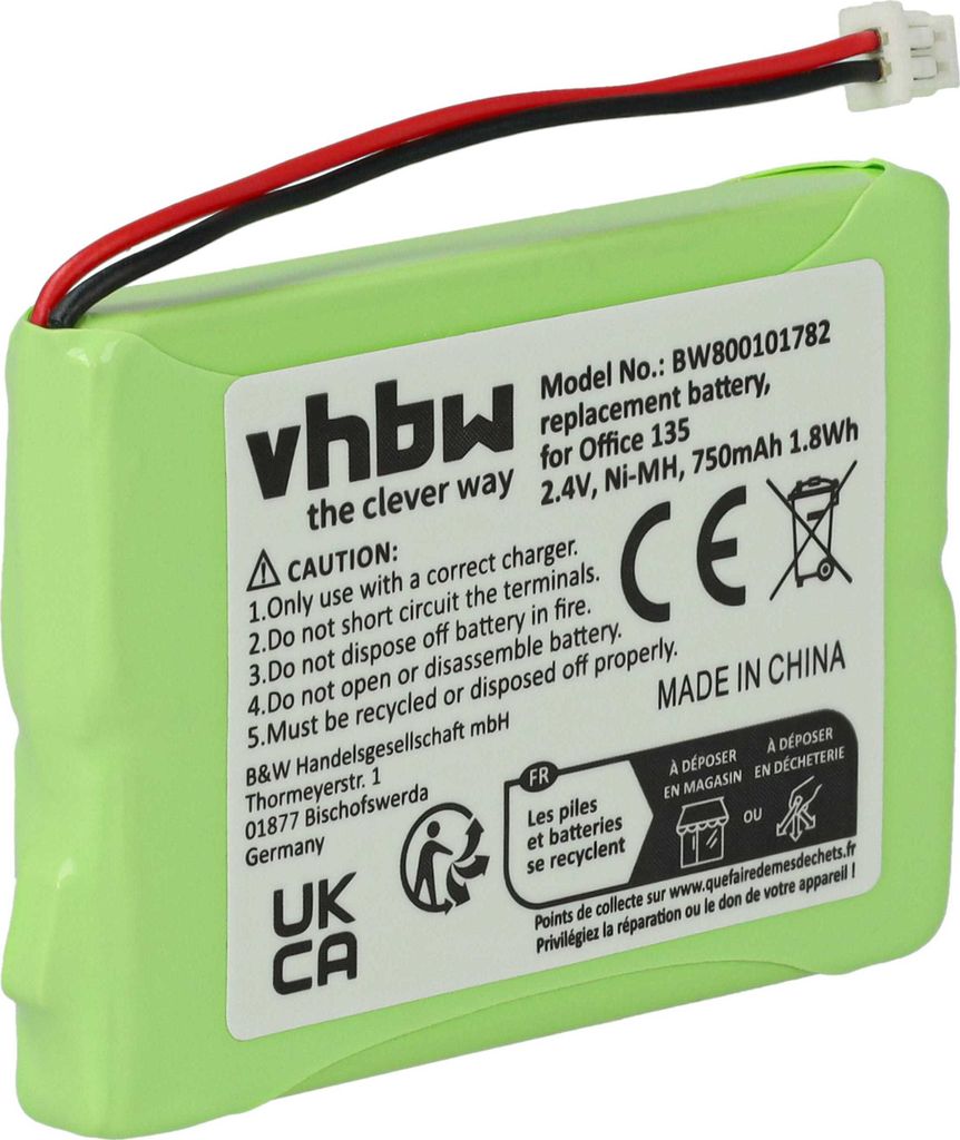 vhbw Akku Ersatz für 20328196BD, 2010 für schnurlos Festnetz Telefon (750 mAh, 2,4 V, NiMH)