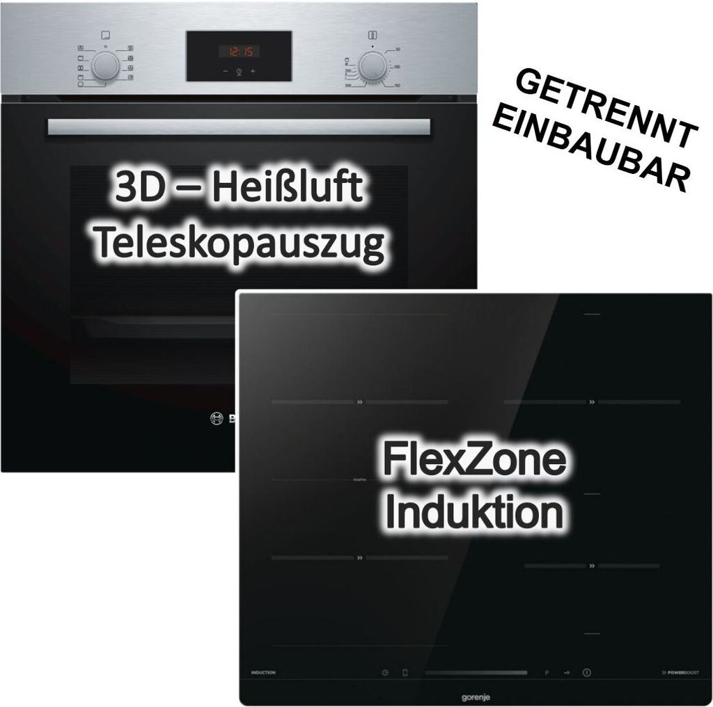 Herdset Bosch Backofen TELESKOPAUSZUG + Gorenje Induktionskochfeld Booster autark 60cm