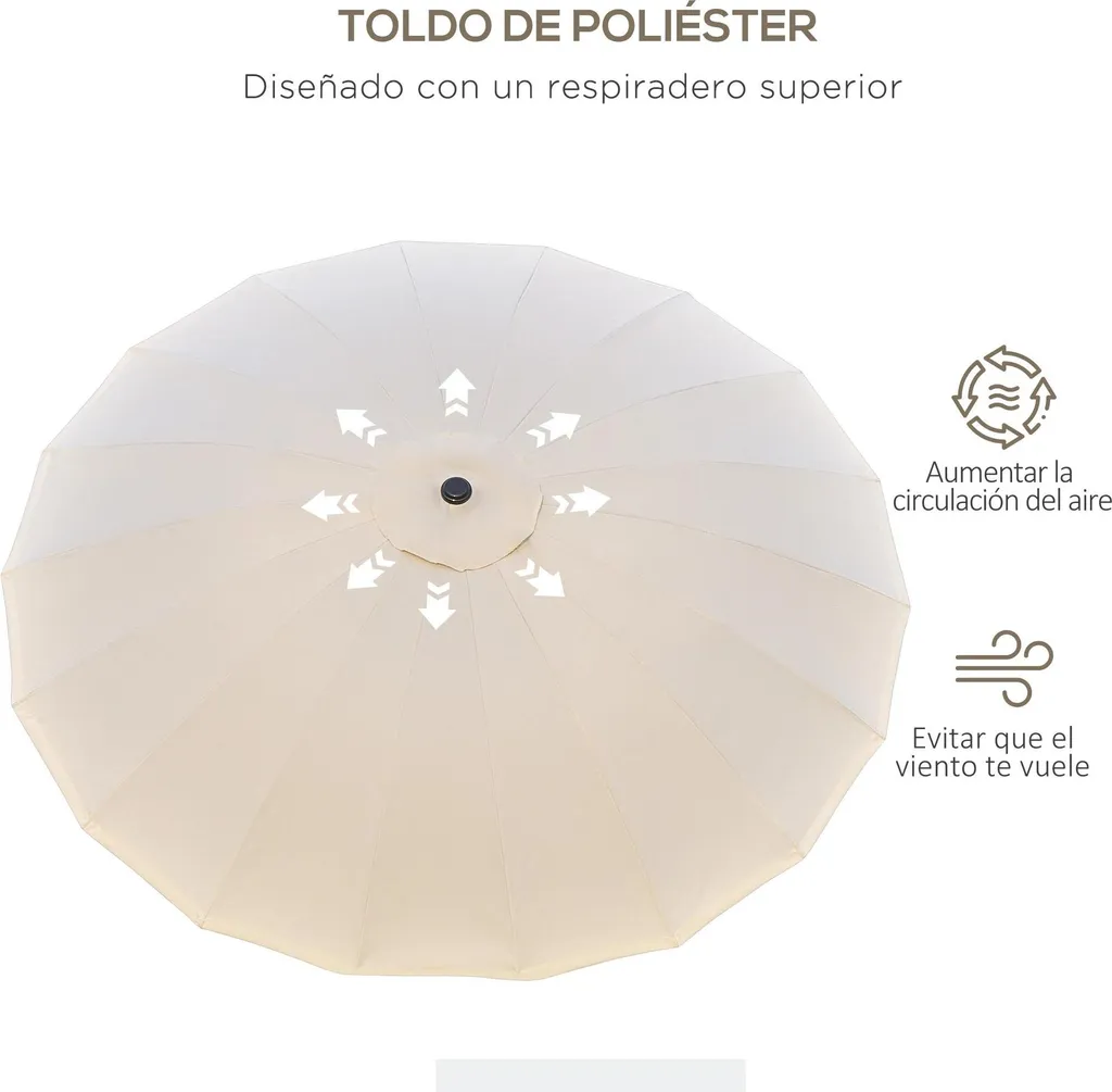 Parasol inclinable blanc Ø2,5 m avec manivelle haute précision extérieur - 6