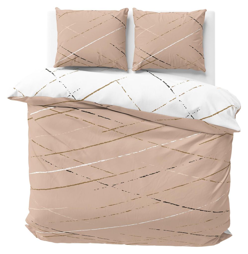 Bettwäsche 200x220 cm Baumwolle Beige Weiß Streifen Produktbild 