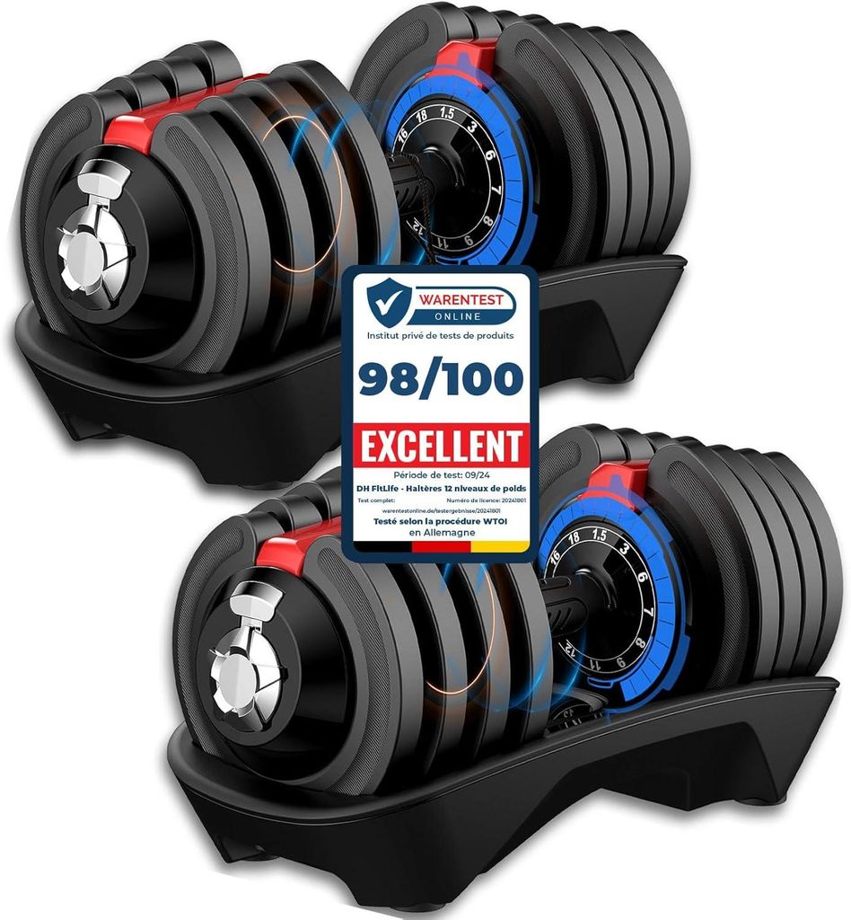 DH FitLife Haltères réglables 18 kg (Lot de 2) - 12 niveaux Image du produit 