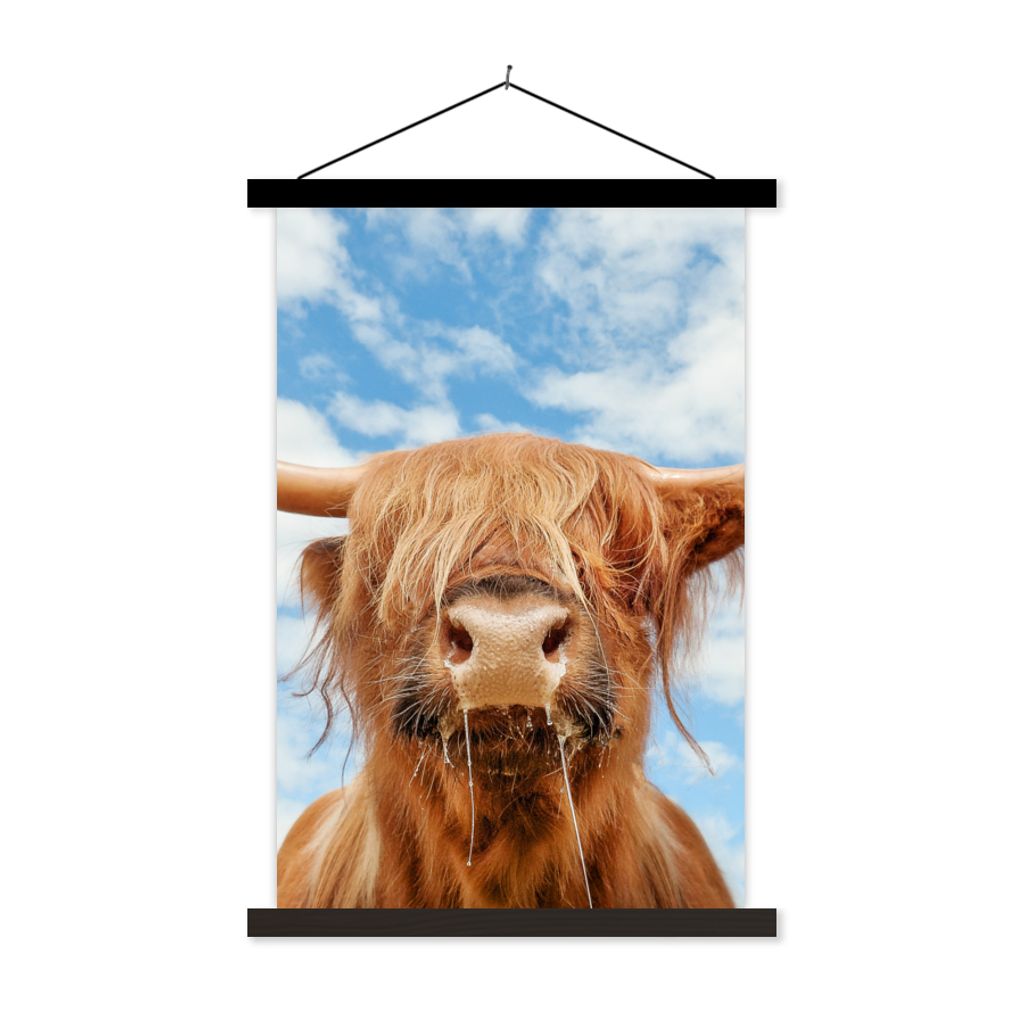 MuchoWow Textilposter Schottischer Highlander - Wolke - Tiere 40x60 cm mit schwarzem Rahmen - Wanddekorationen
