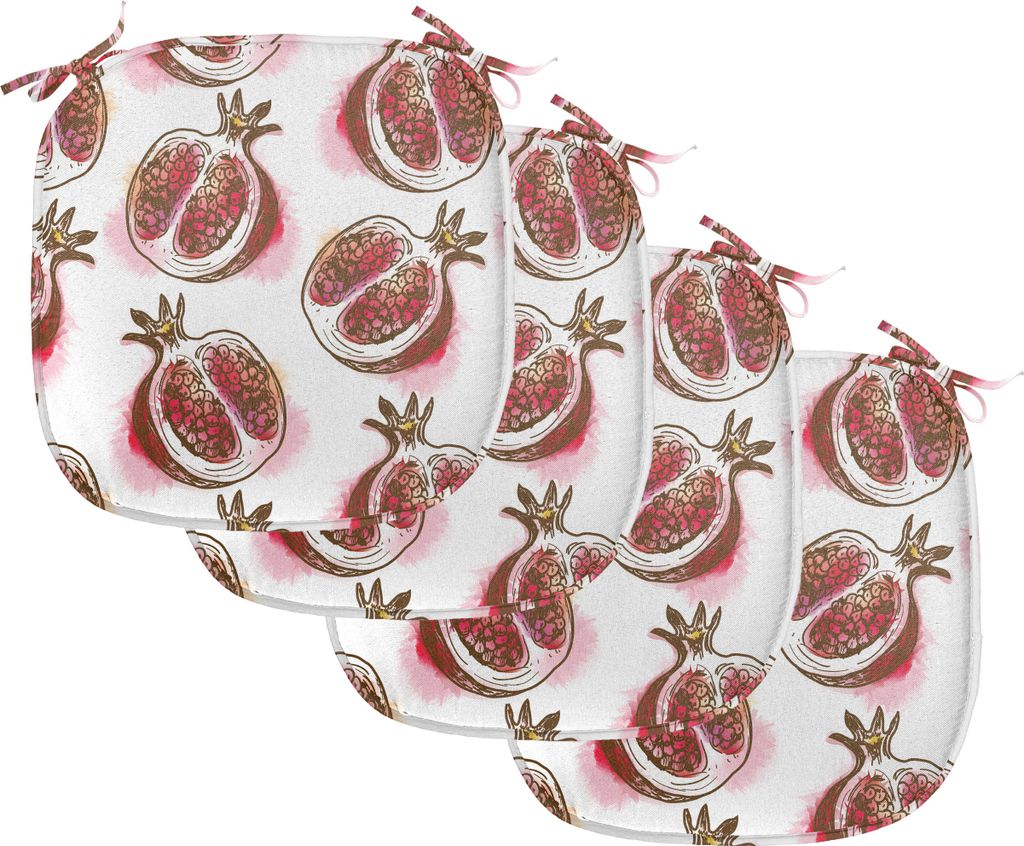 ABAKUHAUS Früchte Polster für Esszimmerstühle, Blühender Granatapfel, Dekoratives wasserfestes Kissen mit Riemen für Küchensitze, 40 cm x 40 ...