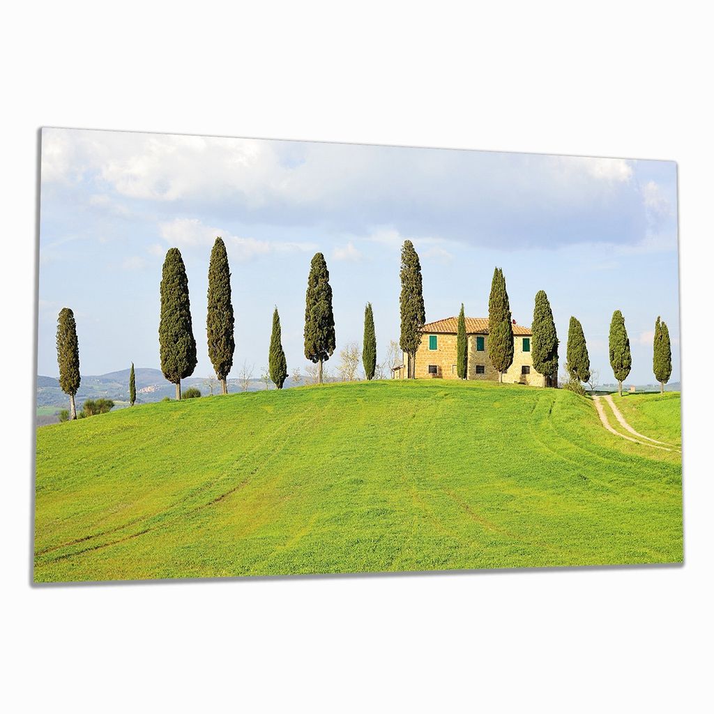 Wallario Herdabdeckplatte aus Glas, Größe 90 x 52 cm 1-teilig, Motiv Villa auf einem Hügel in der Toskana