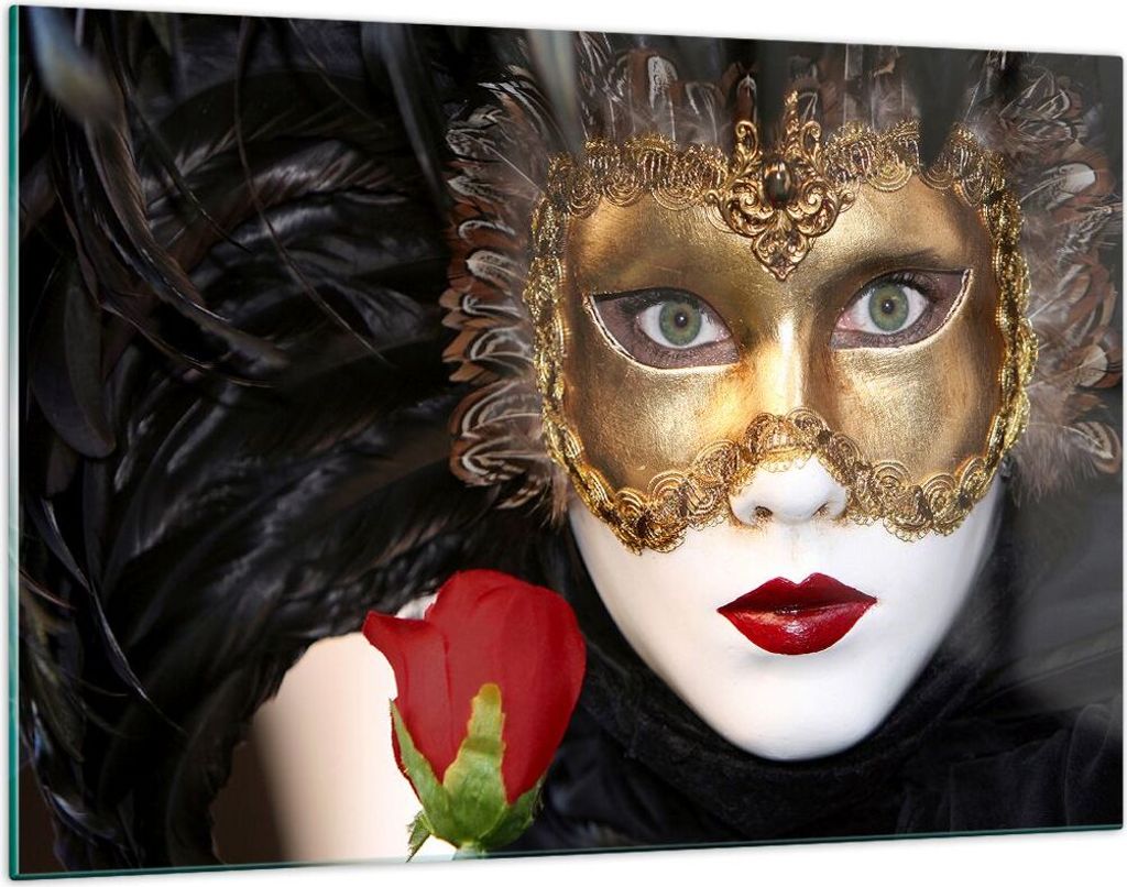 Bilder auf glas - Karnevalsmaske Maskottchen grüne Lippen - 120x80cm - Glasbilder - Wandbilder - Kunstdruck - Wanddekoration aus Glas - Glas Bilde...