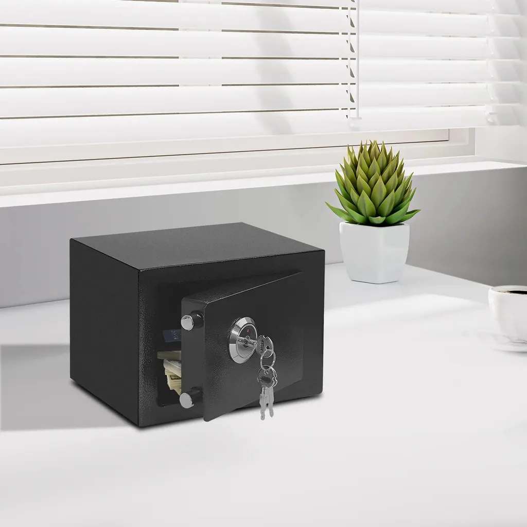 Petite boîte de sécurité en acier noir 4,6L - Coffre de rangement 23cm