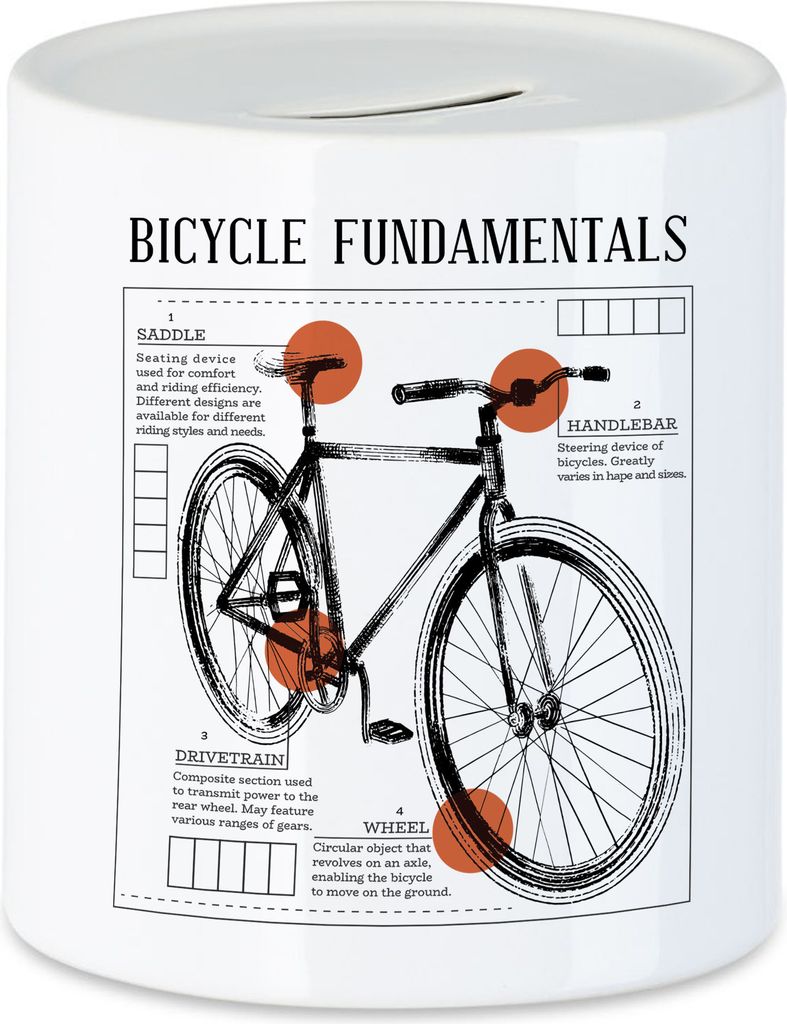 Bicycle Fundamentals Spardose Fahrrad Motiv für Sportbegeisterte und Hobby Radfahrer Fahrradfahrer Fahrradfahrerin