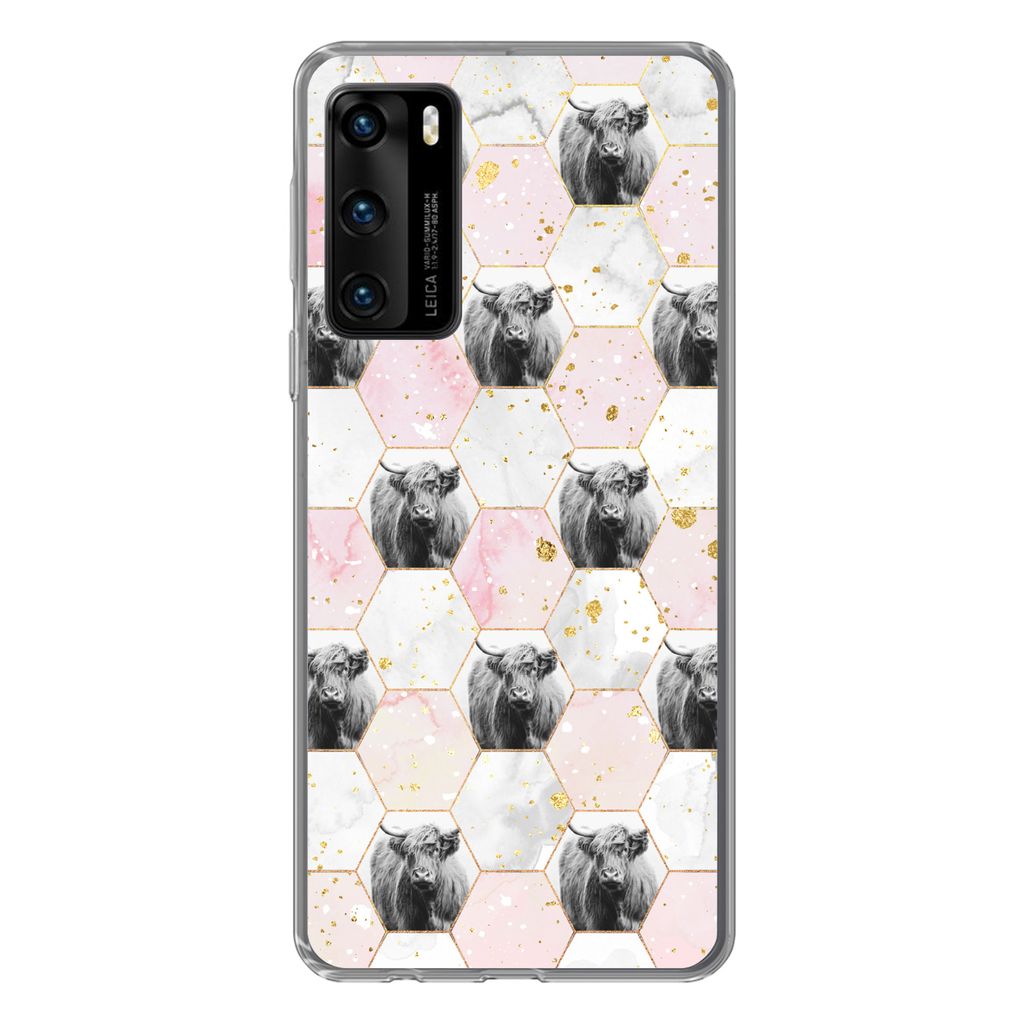 MuchoWow Handyhülle Schutzhülle Hülle für Huawei P40 Schottischer Highlander - Muster - Gold Silikon Softcase Handy Hülle - Handytasche
